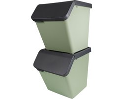 Sunware Sigma home Prullenbak Stapelbaar - 60L - Set van 2 - Groen - Met GRATIS stickervel.