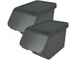 Sunware Sigma Home sorteer bak met deksel - 2x - afvalbak - antraciet - stapelbaar - 30L - 49 x 27 x 30 cm