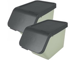 Sunware Sigma Home sorteer bak met deksel - 2x - afvalbak - groen - stapelbaar - 30L - 49 x 27 x 30 cm
