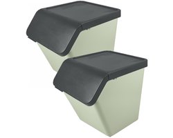 Sunware Sigma Home sorteer bak met deksel - 2x - afvalbak - groen - stapelbaar - 60L - 49 x 39 x 45 cm