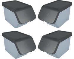 Sunware Sigma Home sorteer bak met deksel - 4x - afvalbak - blauw - stapelbaar - 30L - 49 x 27 x 30 cm