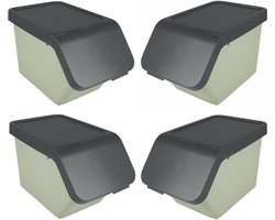 Sunware Sigma Home sorteer bak met deksel - 4x - afvalbak - groen - stapelbaar - 30L - 49 x 27 x 30 cm