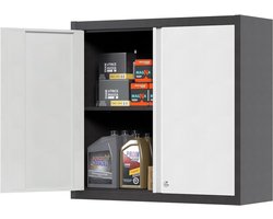 SUPEER Hangkast metalen gereedschapskast met 1 in hoogte verstelbare plank en 2 deuren, afsluitbare wandkast van roestvrij staal, garage, werkplaats, keuken H66 x L66 x D30 cm