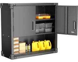 SUPEER Hangkast van metaal Gereedschapskast met 1 in hoogte verstelbare plank, 2 deuren en 1 lade, afsluitbaar Wandkast van roestvrij staal, garage, werkplaats, keuken, H77×B80×D30cm, zwart