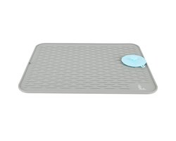 SUPER KITCHEN Extra grote siliconen afdruipmat met reinigingsborstel voor het aanrecht, droogmat, hittebestendige onderzetter, pannenlap (grijs, 54×46 cm)