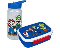 Super Mario Lunchset - Lunchbox - Drinkfles - Blauw - Lunchbox Kinderen