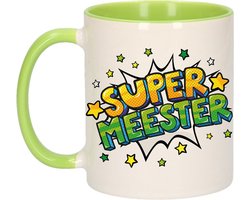 Super meester cadeau koffiemok - theebeker - wit en groen - 300 ml - keramiek - bedankje leerkracht