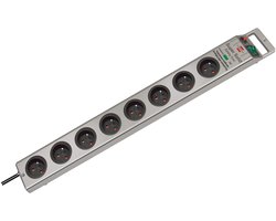 Super-Solid 13.500A stekkerdoos met overspanningsbeveiliging 8-voudig zilver 2,5m H05VV-F 3G1,5 *FR*