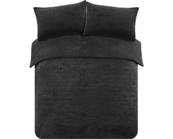 Super zacht Teddy dekbedovertrek - zwart - 2 kanten teddy - 1-persoons (140x220 + 60x70cm)