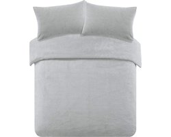 Super zacht - Teddy fleece dekbedovertrek - grijs - 2 kanten teddy - Lits-jumeaux (240x220 + 2st 60x70cm)