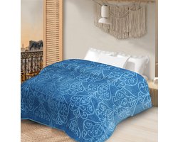 Super zachte sprei/ deken - Tweepersoons warme sprei - 210x220 - Blauw knuffel deken - Polyester - sprei blauw - zachte comfy deken - velours