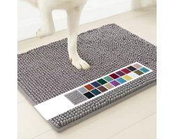 Superabsorberende microvezel deurmat voor honden, geschikt voor modderpoten, antislip wasbaar huisdierenkleed, snel drogend chenille matje voor in de hal, machinewasbaar binnen- en buitenkleed, lichtgrijs