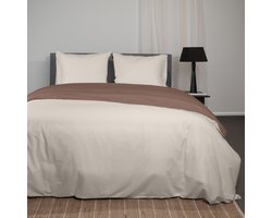 Superieur Dekbedovertrek Twin Face – Creme / Taupe - 100% Katoen - 140x200/220cm Eenpersoons – Warme taupe met creme dekbedset – adembenemend in uitstraling – optimaal ventilerend en ademend