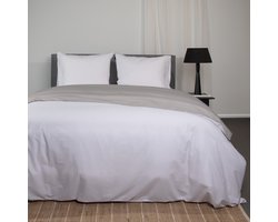 Superieur Dekbedovertrek Twin Face – Wit / Lichtgrijs - 100% Katoen - 240x200/220cm Lits-Jumeaux – Streel witte met lichtgrijze dekbedset – adembenemend in uitstraling – optimaal ventilerend en ademend
