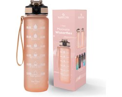Supplife Nederlandse Motivatie Waterfles - 1 Liter - Nederlandse Tekst - Drinkfles met rietje - Waterfles met Tijdmarkeringen - Inclusief Schoonnmaakborsteltje - Pink Gold