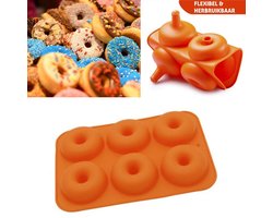 SupplyU Hoogwaardige Siliconen Donutvorm - Donut Bakvorm - Goede Kwaliteit - Anti Kleeflaag - 6 Donuts - Zelf Donuts Bakken - Oranje