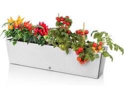 Supreme 75 cm - Plantenbak voor binnen en buiten met bewateringssysteem - Kristalwit - Balkonbak - Bloembak rechthoek