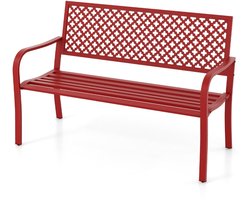 SureDeal® - 2-Persoons Tuinbank Rood Metaal - Opengewerkte Rugleuning -Lattenbodem - Stabiele Buitenbank voor Terras -Tuin