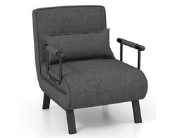 SureDeal® - 4-in-1 Inklapbare Slaapstoel - Verstelbare Rugleuning 6-standen - Linnen Stof - 184x65x29 cm - Donkergrijs - Multifunctioneel Bankbed