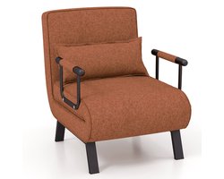 SureDeal® - 4-in-1 Inklapbare Slaapstoel - Verstelbare Rugleuning 6-standen - Linnen Stof - 184x65x29 cm - Koffie - Multifunctioneel Bankbed