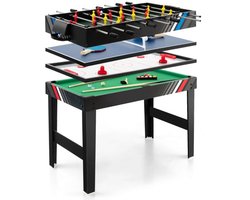 SureDeal® - 4-in-1 Speeltafel 125x97x83 cm - Tafelvoetbal, Biljart, Airhockey & Tafeltennis - Voor Kind & Volwassene - Thuisspelkamer - Zwart