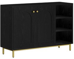 SureDeal® - Badkamerkast 100 cm – MDF Hout – Zwart – 2 Deuren & Open Vakken – Verstelbare Plank – 35×100×75 cm (D×B×H) – Modern Design Voor Woonkamer/Keuken