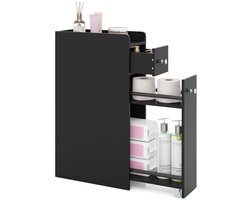 SureDeal® - Badkamerkast - Badkameropbergkast Smalle Kast - Niveaus - Naast Toilet - Uitschuifbare Lades Wieltjes - 40x18x70 cm - Donkerbruin