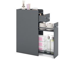 SureDeal® - Badkamerkast - Badkameropbergkast Smalle Kast - Niveaus - Naast Toilet - Uitschuifbare Lades Wieltjes - 40x18x70 cm - Grijs