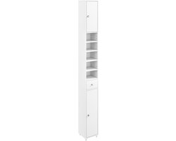 SureDeal® - Badkamerkast - Hoge Smalle Kast - Deuren Lade - Verstelbare Planken Ruimtebesparende - Badkamer Woonkamer - 20x20x180 cm - Wit