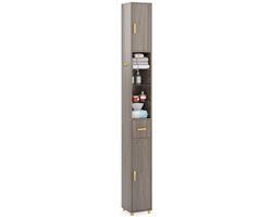 SureDeal® - Badkamerkast - Hoge Smalle - Lades Voorzien Driekleurige - Drie Glazen Planken - 20x20x181 cm - Grijs