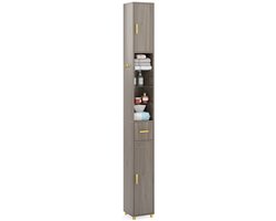 SureDeal® - Badkamerkast - Hoge Smalle - Lades Voorzien Driekleurige - Drie Glazen Planken - 20x20x181 cm - Grijs