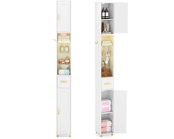 SureDeal® - Badkamerkast - Hoge Smalle - Lades Voorzien Driekleurige - Drie Glazen Planken - 20x20x181 cm - Wit
