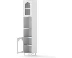 SureDeal® - Badkamerkast - Hoge Smalle Thuisorganisator - Twee Geribbelde Glazen - 35x30x180 cm - Wit