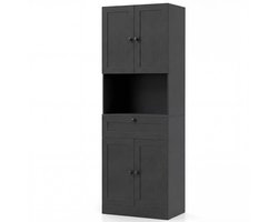 SureDeal® - Badkamerkast - Hoge Vrijstaande Opbergkast - Deuren - Lade - 60x35x171,5 cm - Donkerbruin