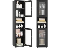 SureDeal® - Badkamerkast - Hoog - Transparante Glazen Deuren - Verstelbare Planken - 40x30x170 cm - Donkerbruin
