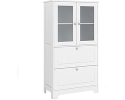 SureDeal® - Badkamerkast - Lades - Glazen Deuren - Verstelbare Plank Hoge - 60x30x108 cm - Wit