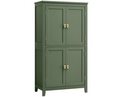 SureDeal® - Badkamerkast met 4 Deuren & Verstelbare Planken - 60x30x110 cm - MDF - Groen - Voor Badkamer & Keuken - Vrijstaand - Modernee vormgeving - Met Kantelbeveiliging