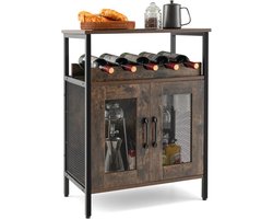SureDeal® - Barkast met Opbergrek - Wijnbar Kast - Drankkast - Flessenhouder en Glazenhouder - Rustiek Bruin
