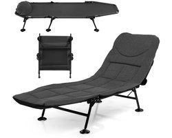SureDeal® - Bedd - Opklapbaar Campingbed - Afneembaar Matras Voudig - Draaibare Voetafdekking Loungestoel - 194x69x29 cm - Grijs