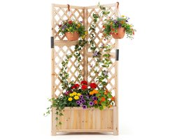 SureDeal® - Bloembak met rankrooster, plantenbak hoek van hout, verhoogd bed met latwerk en drainagegat, bloempot voor klimplanten, tuin, binnenplaats, balkon, tuinlatwerk, klimhulp, 55 x 55 x 140 cm(Naturel)