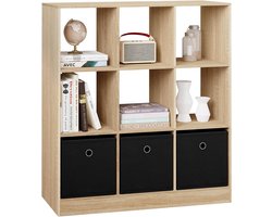 SureDeal® - Boekenkast - 9 Vakken - 3 Stoffen Lades - 80x30x86 -5 cm - Hout -Non-woven - Licht Eiken - Staand - Modern