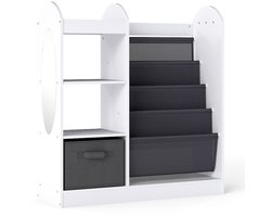 SureDeal® - Boekenkast - Kinderboekenkast - Passpiegel Speelgoedopbergers - Lagen Sling planken - Stoffen Lade Wit - 87,5x30x90 cm - Wit