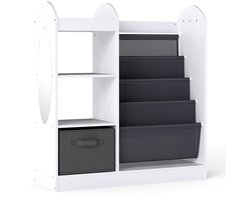 SureDeal® - Boekenkast - Kinderboekenkast - Passpiegel Speelgoedopbergers - Lagen Sling planken - Stoffen Lade Wit - 87,5x30x90 cm - Wit