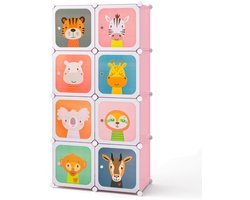 SureDeal® - Boekenkast - Kledingkast - Kinderen Babykledingkast - Vakken - Hanggedeelte Leuke Cartoon - 75x37x145 cm - Roze