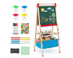 SureDeal® - Boekenkast - Kunstenaarsstatief - Kinderen Opvouwbaar Dubbelzijdig - Magnetisch Bord - 56x53x120 cm - Naturel + Rood + Blauw