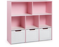 SureDeal® - Boekenkast - Speelgoedkast Houten Kinderboekenkast - Uittrekbare Lades - Open Vakken Wit - Roze - 100x33x90 cm