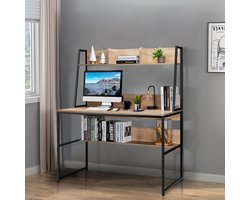 SureDeal® - Bureau - Licht Hout - 2 Opbergplanken - 120x57x140 cm - Bureau - Slaapkamer - Kantoor - Boekenkast - Plankenkast - Gaming