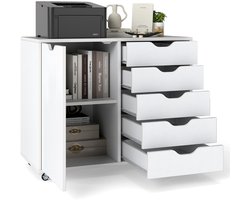 SureDeal® - Bureaukast - Rollcontainer - Lades - Deur - Werkblad - Wielen Mobiele Archiefkast - 78x40x65 cm - Wit