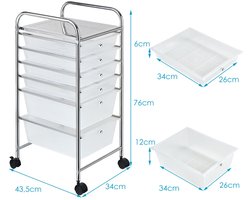 SureDeal® - Bureaukast - Trolley - Stapelbare Laden Trolley - Metalen - Planken Transparante Opbergtrolley - 37x74x32 cm - kleurrijk