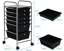 SureDeal® - Bureaukast - Trolley - Stapelbare Laden Trolley - Metalen - Planken Transparante Opbergtrolley - 37x74x32 cm - Zwart